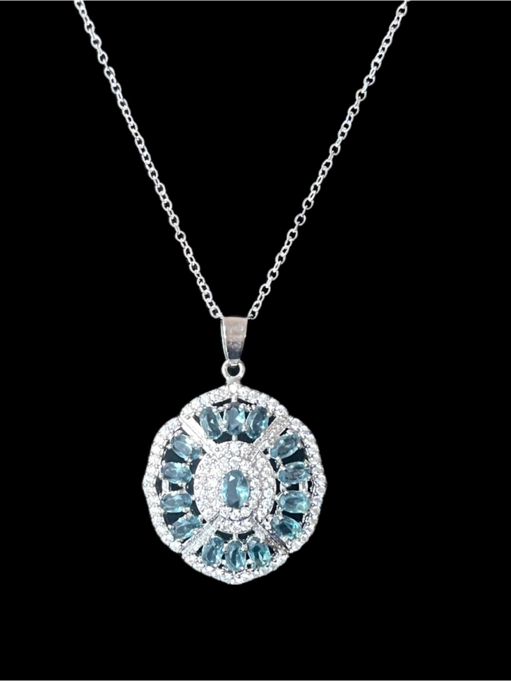 Genuine London Blue Topaz 925 Sterling Silver Pendant Necklace
